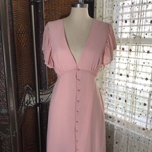 Forever 21 Blush Pink V-Neck Button-Front Maxi Dress